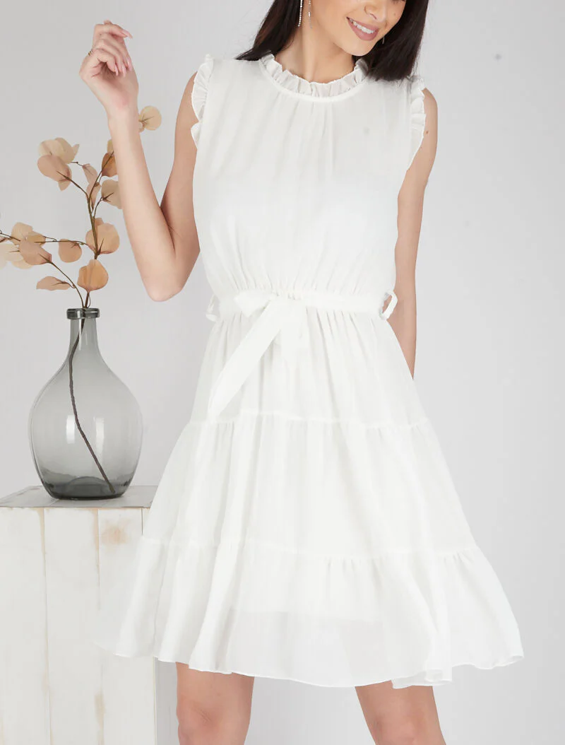 Jurk van chiffon met ruches - ecru