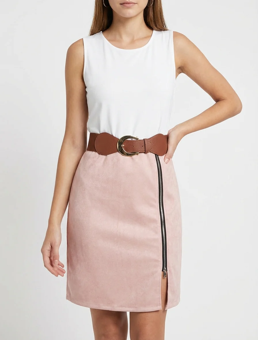 Jurk van twee materialen met rits. - Roos - Image 4