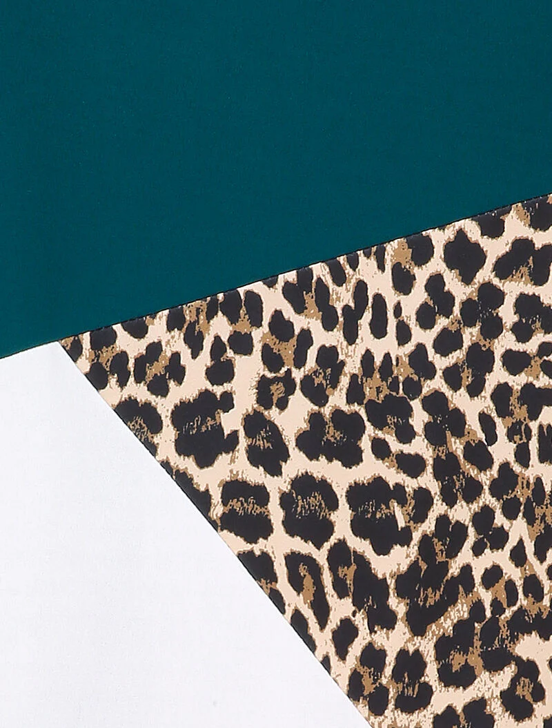 Vloeiende jurk met kleurblokken en luipaardprint - Blauwgroen - Image 3