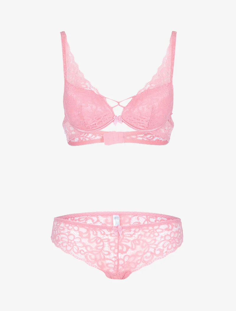 Set in gebloemd geschulpt kant - roze