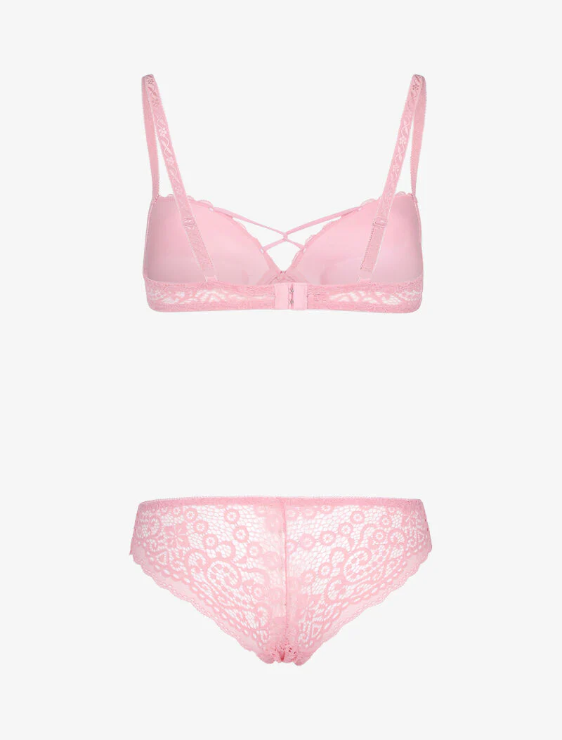 Kantenset met verstrengelde details - roze - Image 2