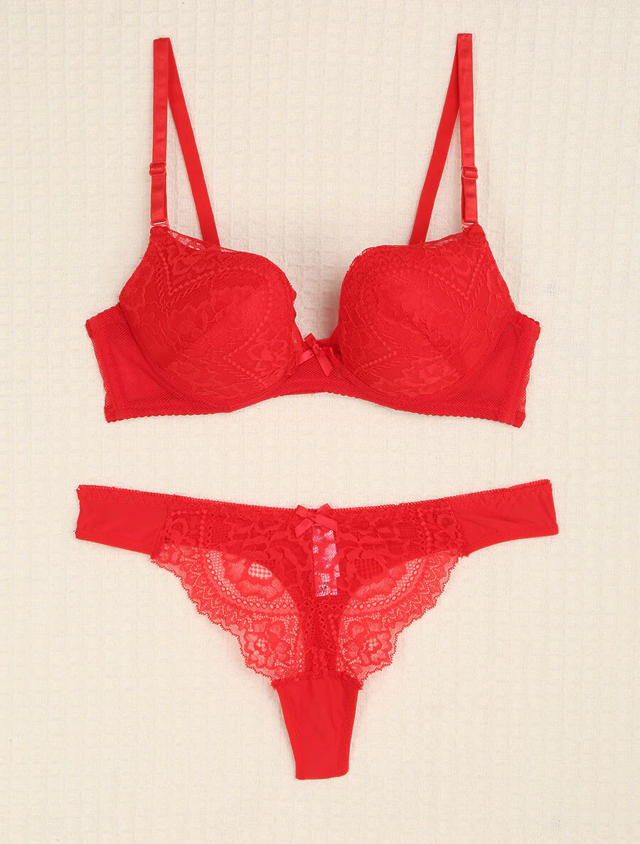 Kant- en tule set met bandjes - Rood