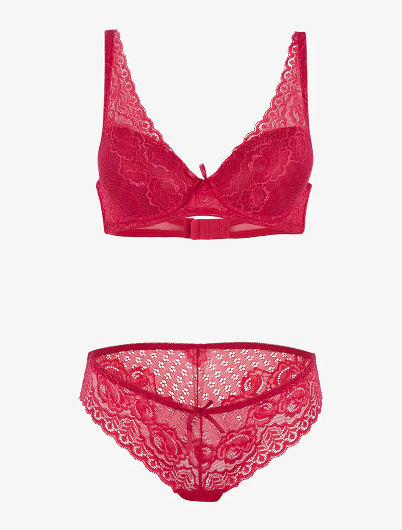 Kantenset met V-hals - rood