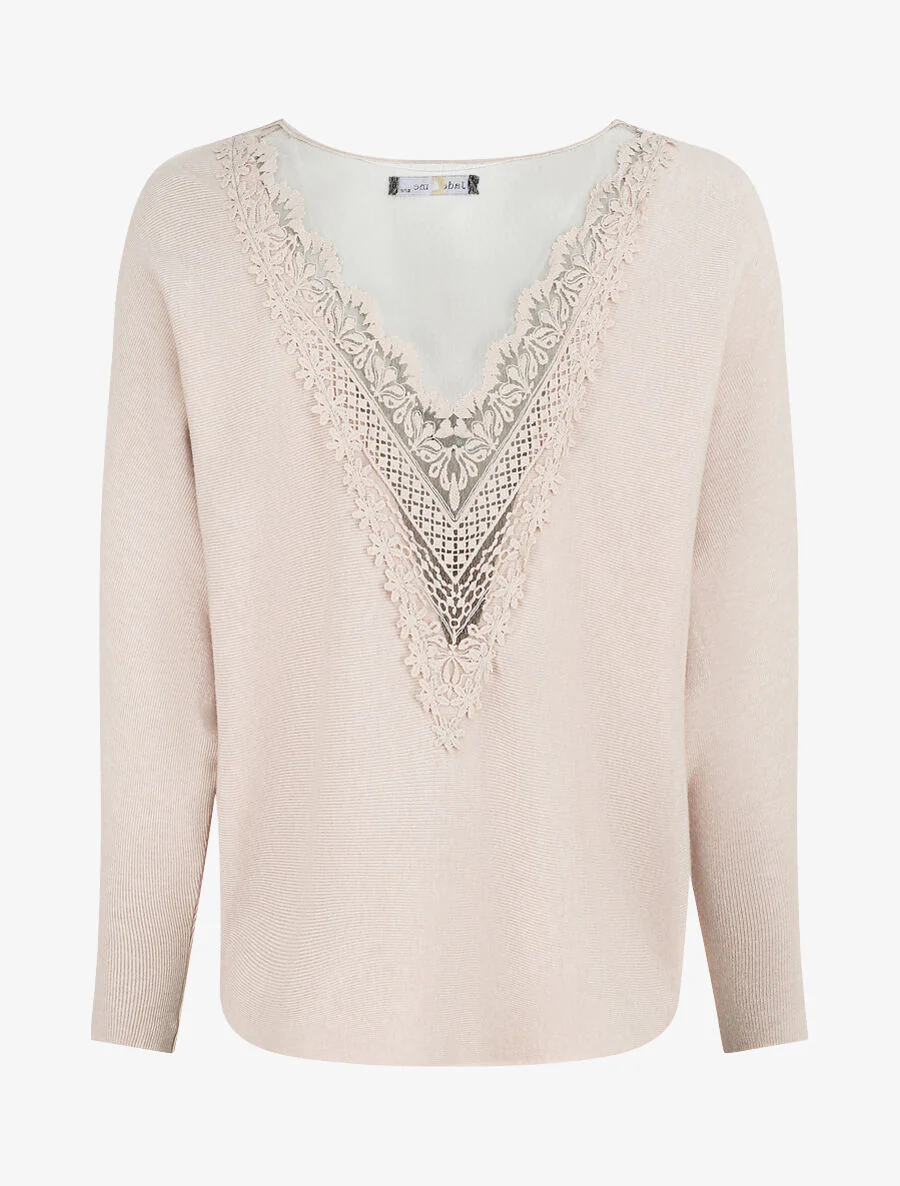 Kanten rugtrui - Beige - Image 3