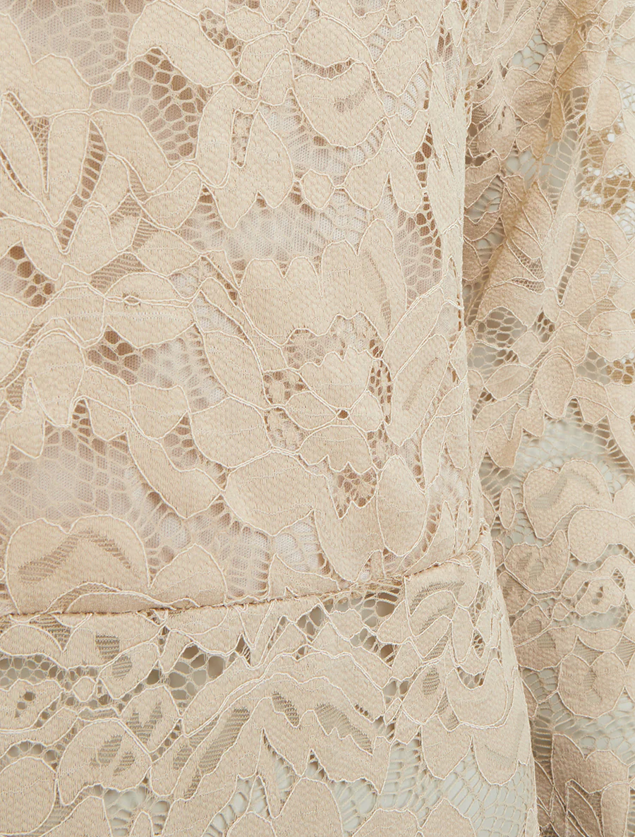 Kanten body met lange mouwen - Beige - Image 3