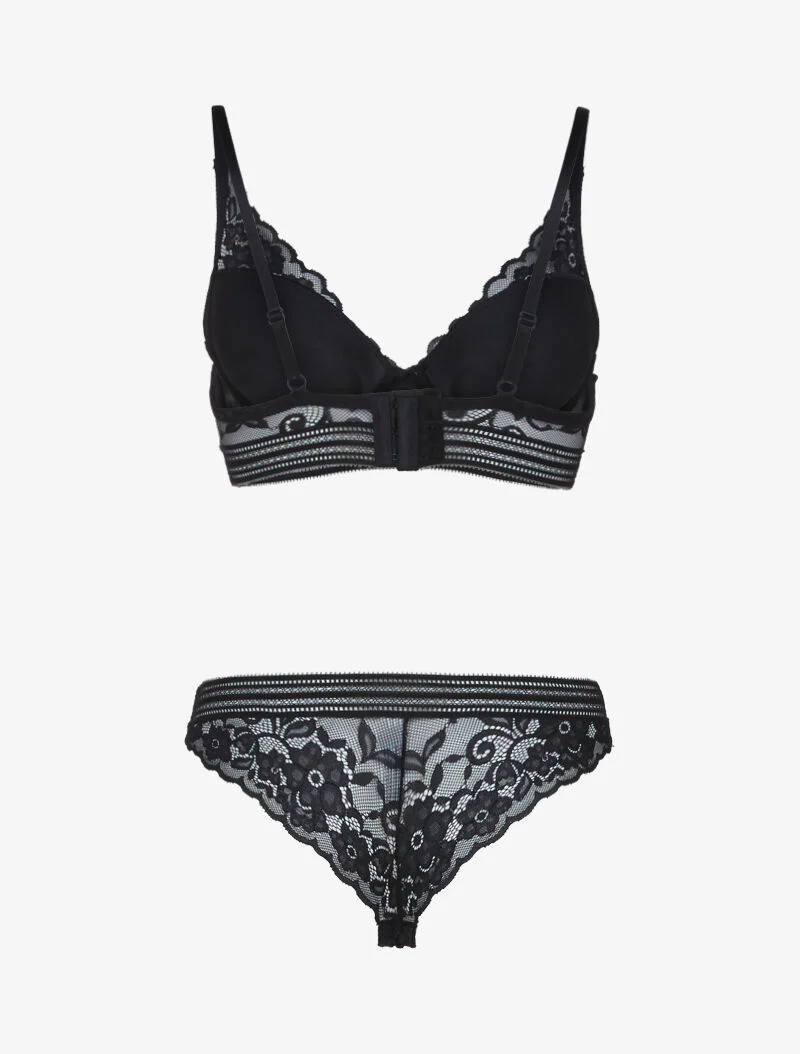 Kanten bustier set met bandjes - zwart - Image 2