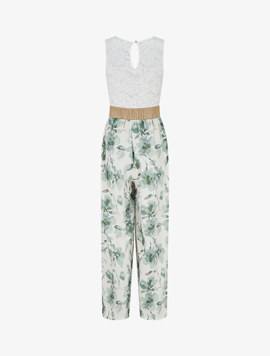 Kanten combinatie en bloemenprint - Kaki - Image 2