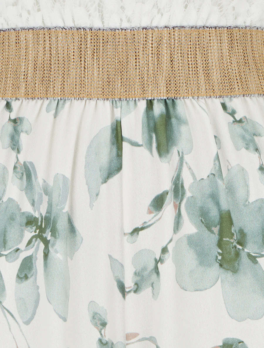 Kanten combinatie en bloemenprint - Kaki - Image 3