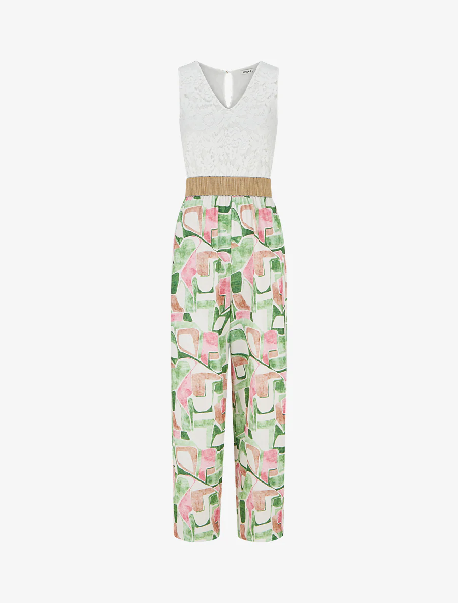Kanten combinatie met fantasieprint - Groen