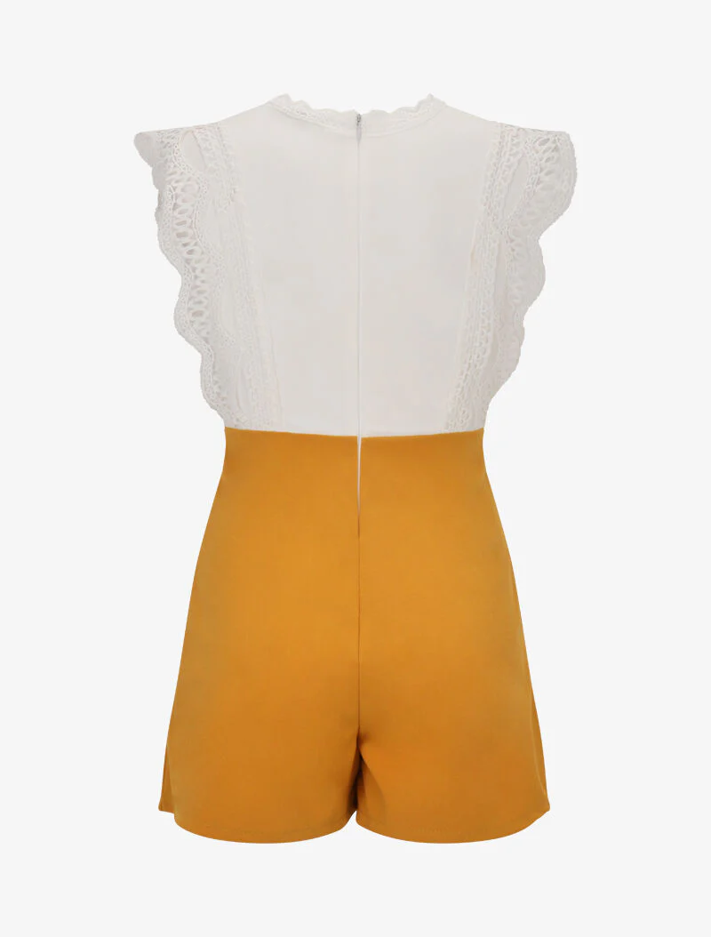 Kanten jumpsuit met bustier - geel - Image 2