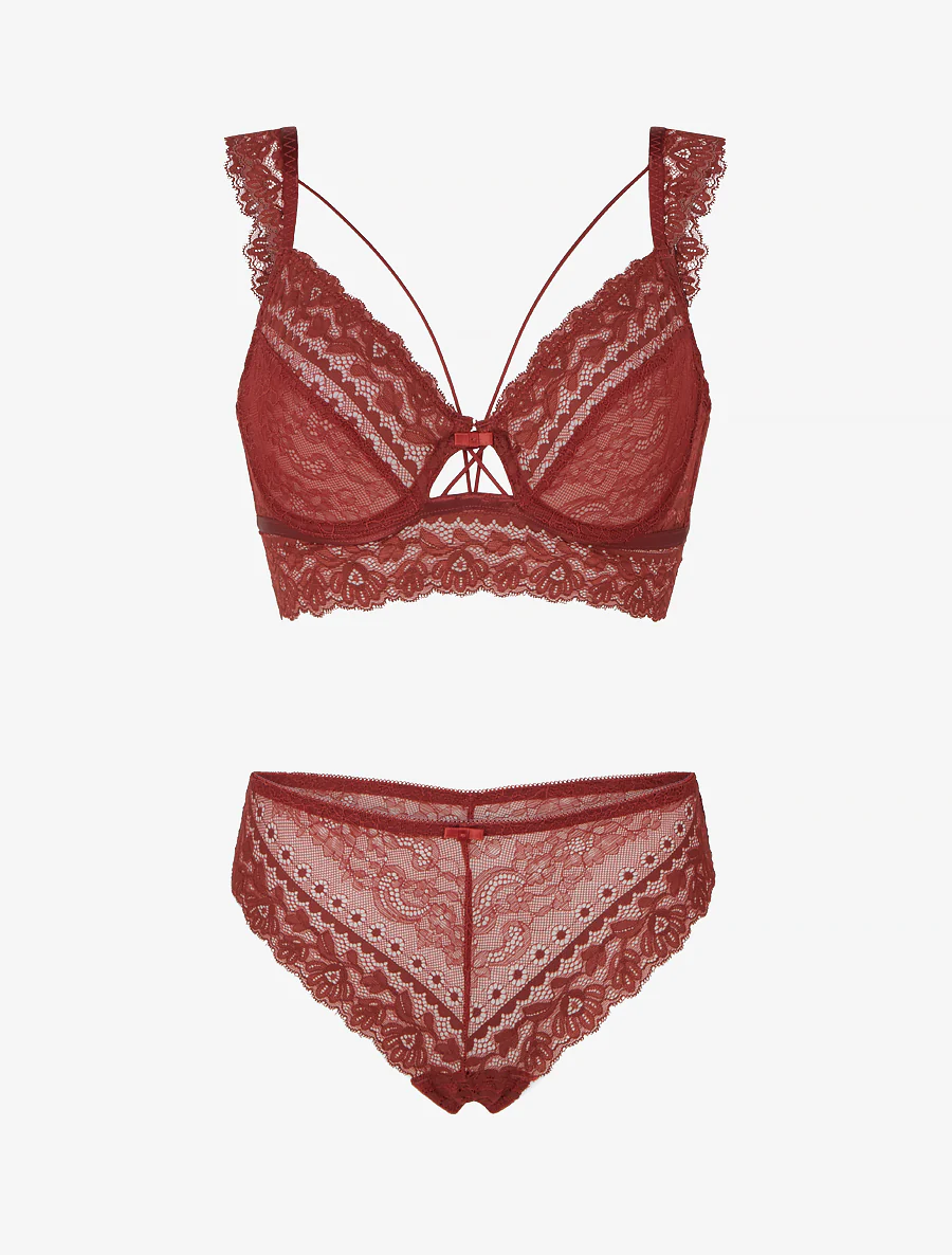 Kanten lingerieset met bandjes - Terracotta - Image 2