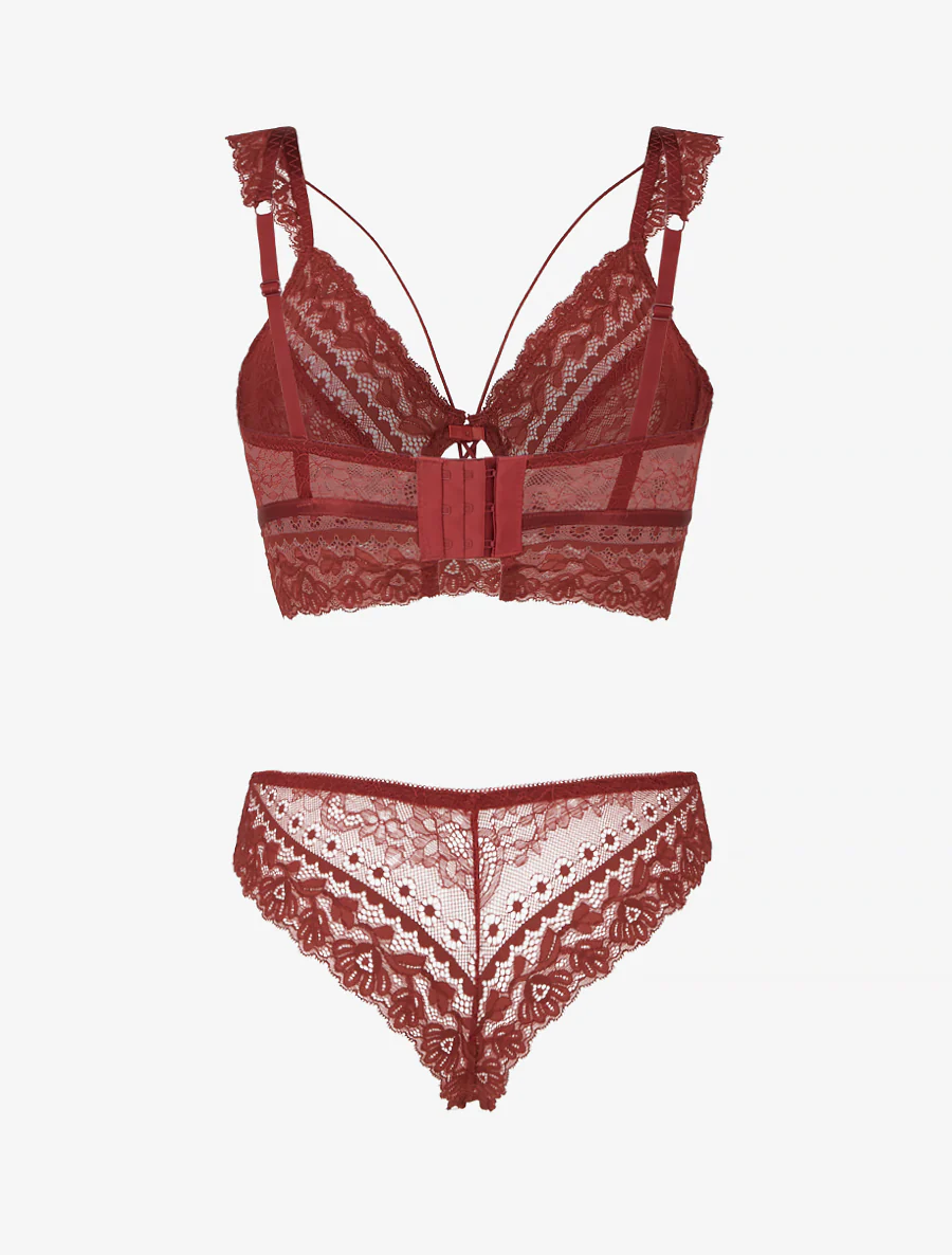 Kanten lingerieset met bandjes - Terracotta - Image 3