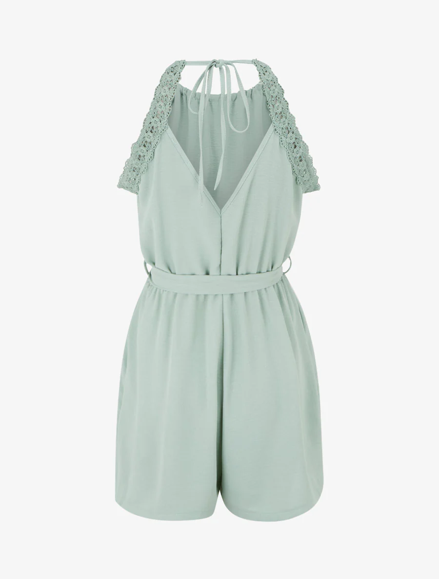 Kanten playsuit met open rug - Watergroen - Image 2