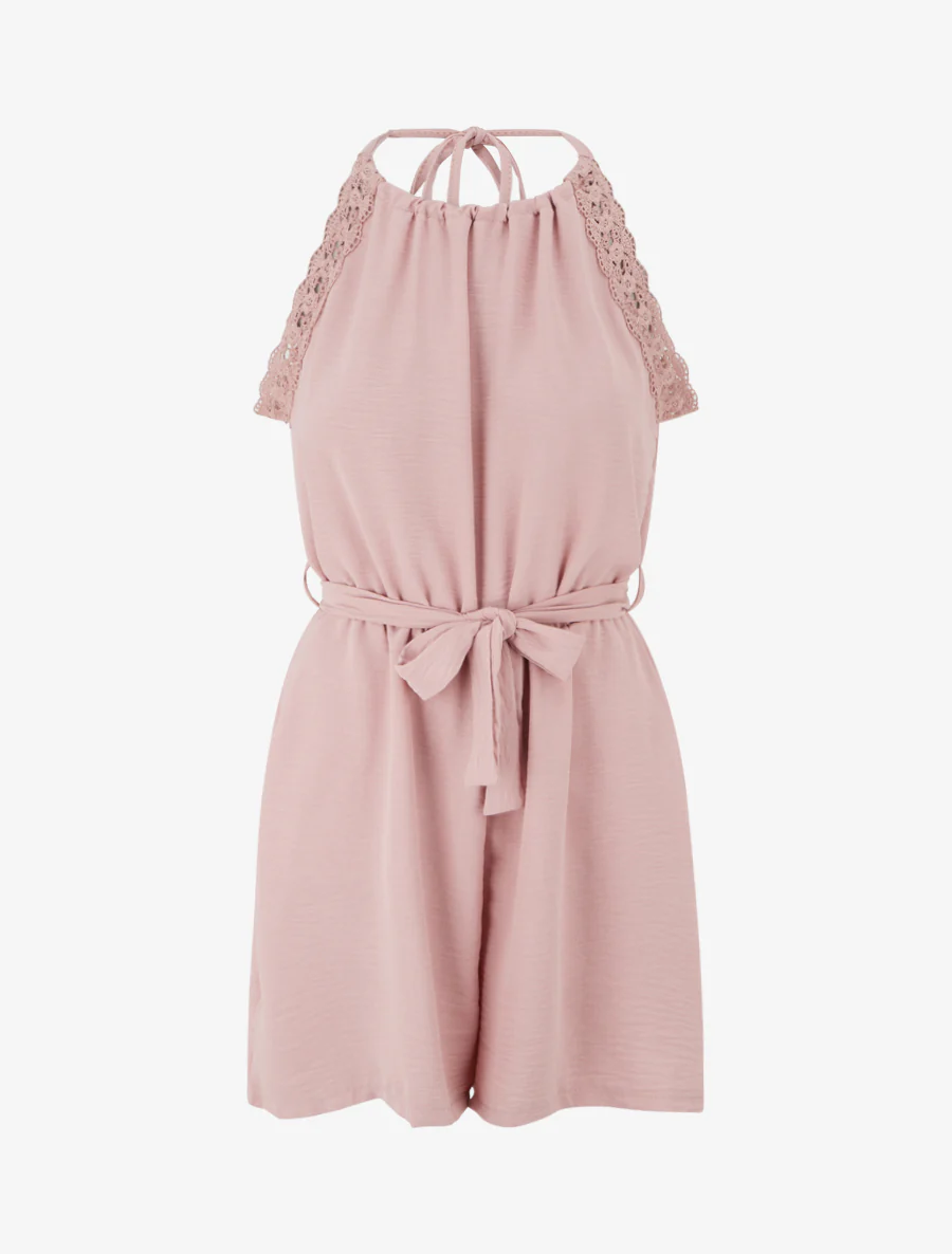Kanten playsuit met open rug - Roos