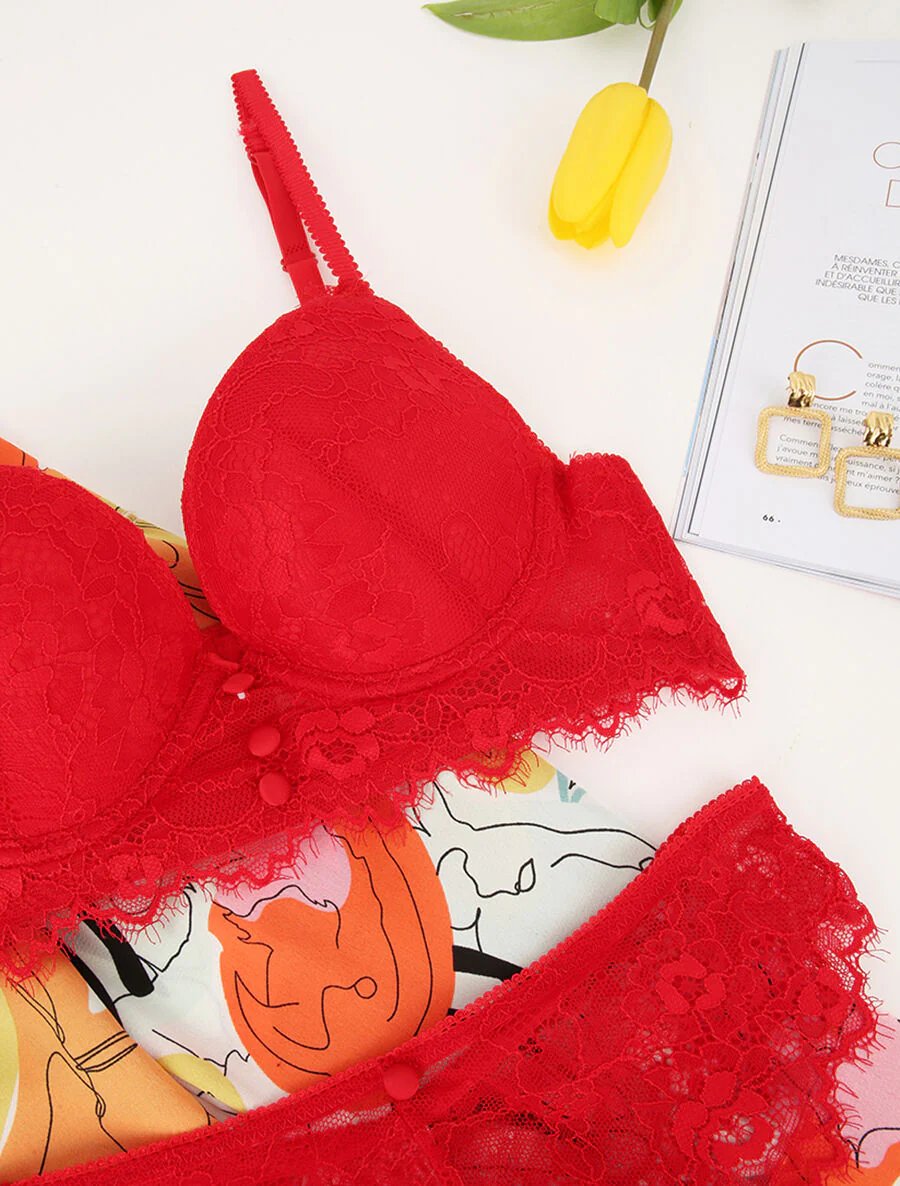 Kantenset met knoopdetails - Rood - Image 3
