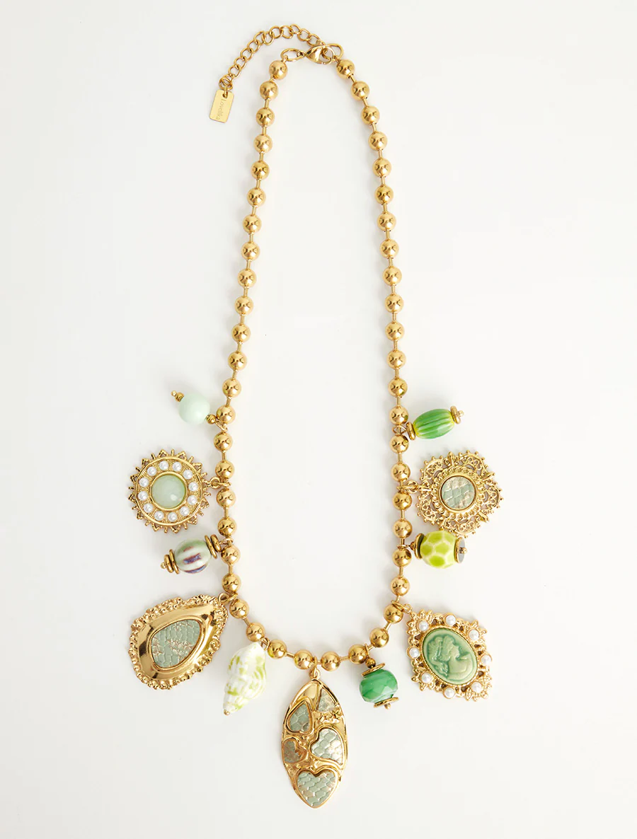 Ketting met bedeltjes in bolletjesketting. - Groen - Image 2
