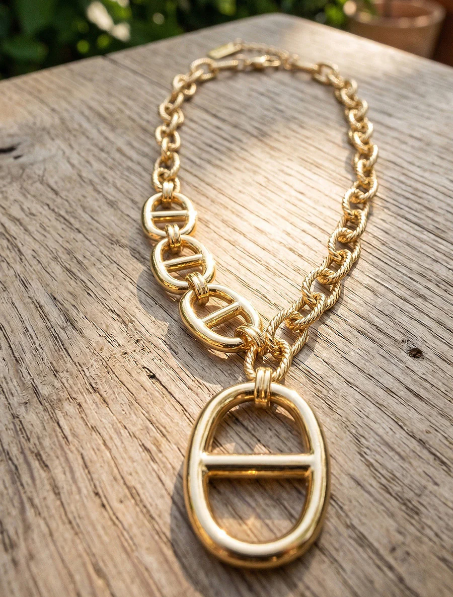 Ketting met gestileerde hanger in schakelpatroon - Goud