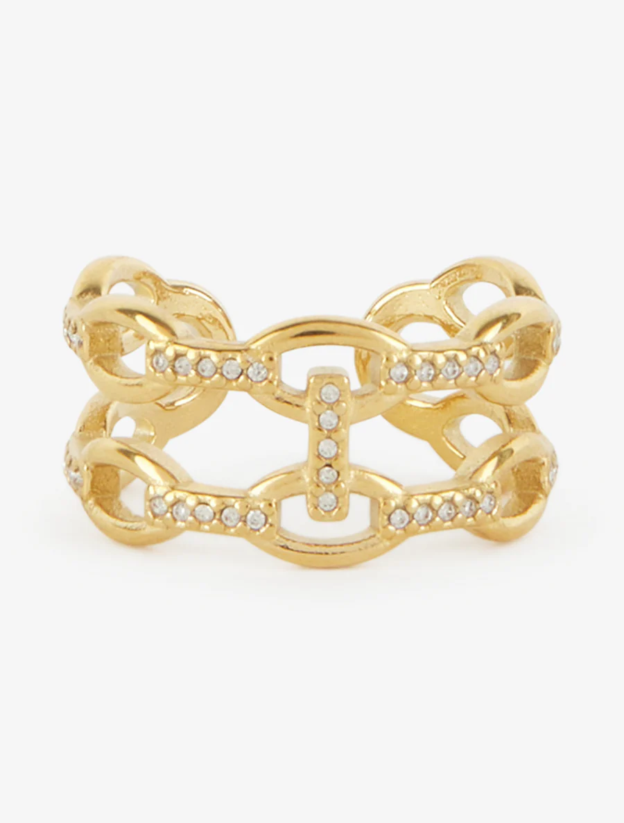 Kettingstijl ring met strass. - Goud - Image 3