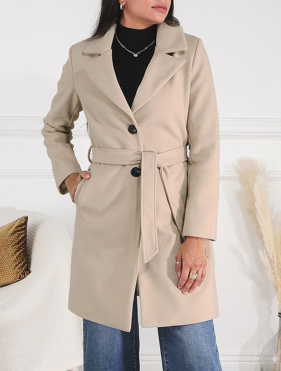 Klassieke lange jas - Beige - Image 4