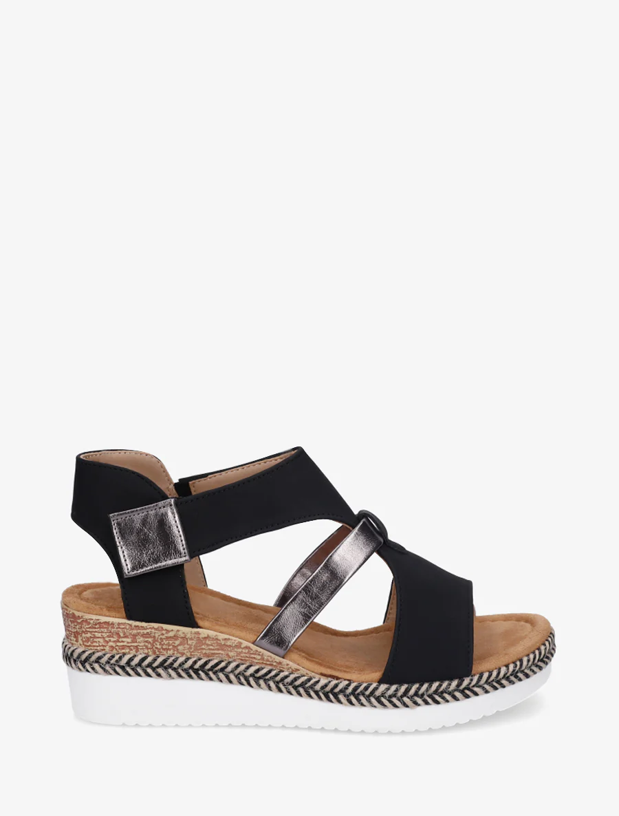 Klittenbandsandalen met sleehak - Zwart