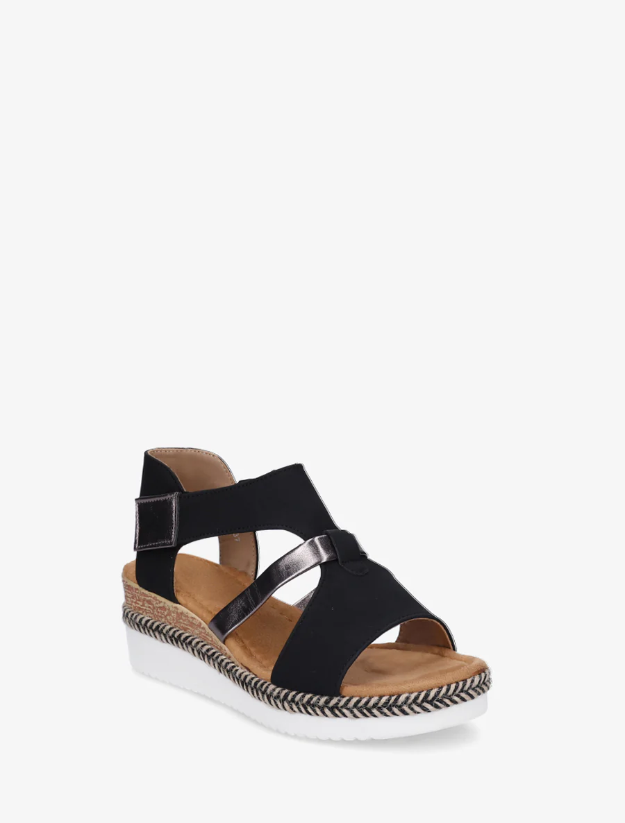 Klittenbandsandalen met sleehak - Zwart - Image 2