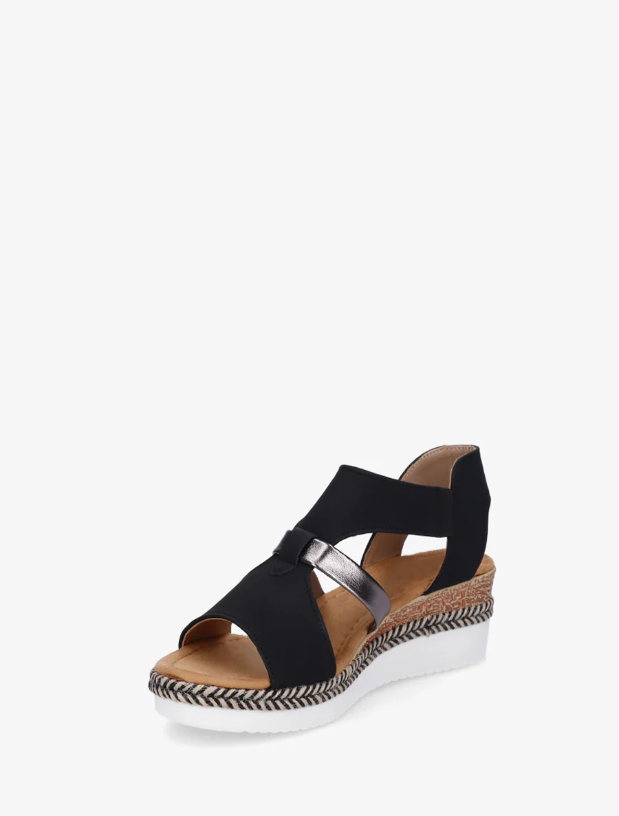 Klittenbandsandalen met sleehak - Zwart - Image 3