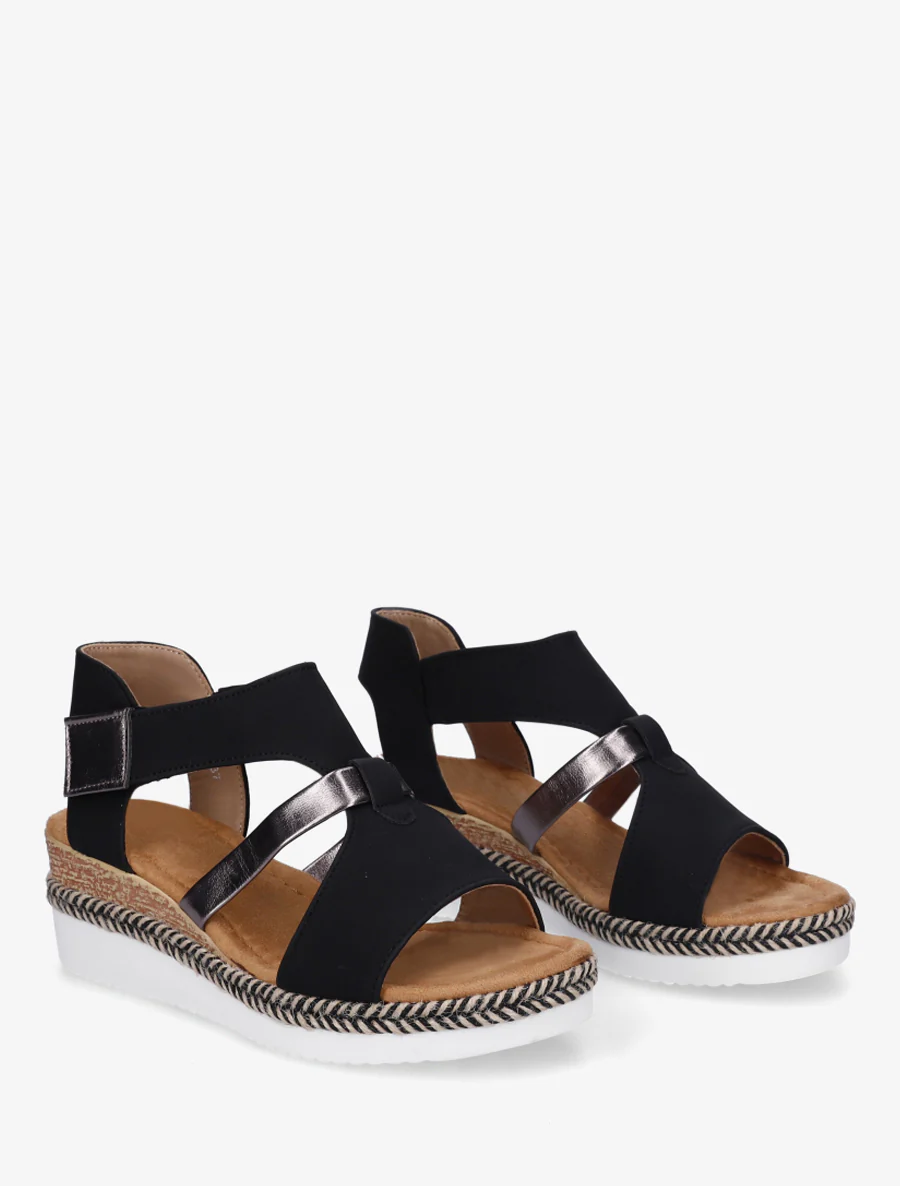 Klittenbandsandalen met sleehak - Zwart - Image 4