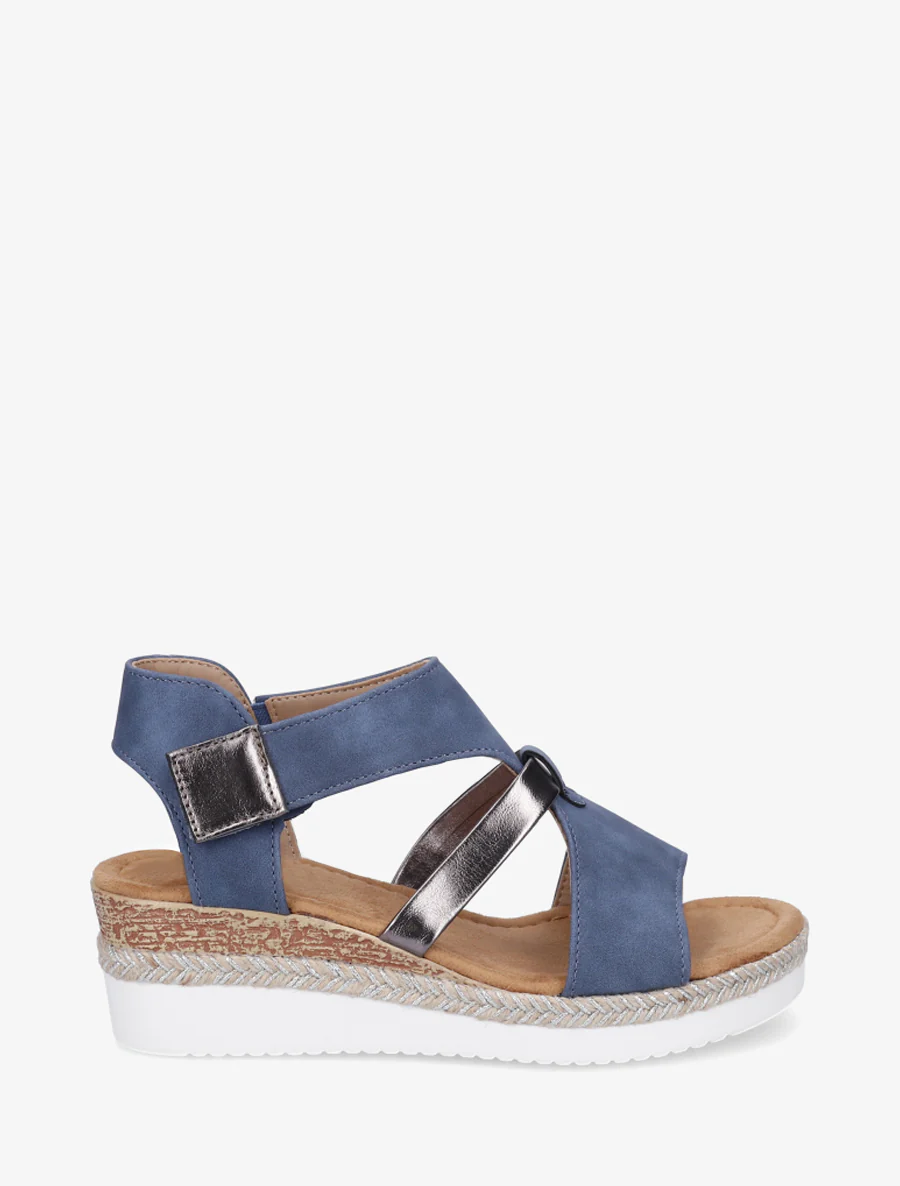 Klittenbandsandalen met sleehak - Donkerblauw