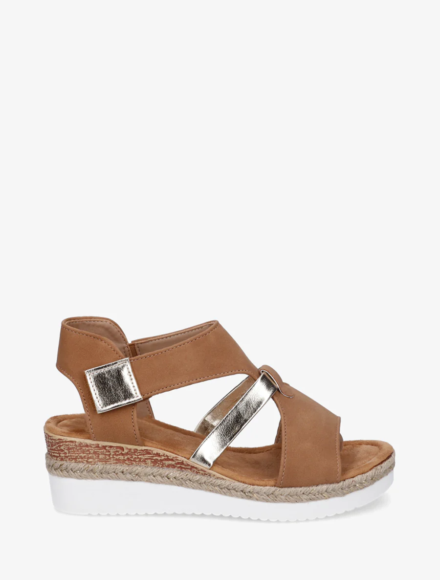 Klittenbandsandalen met sleehak - Kameel