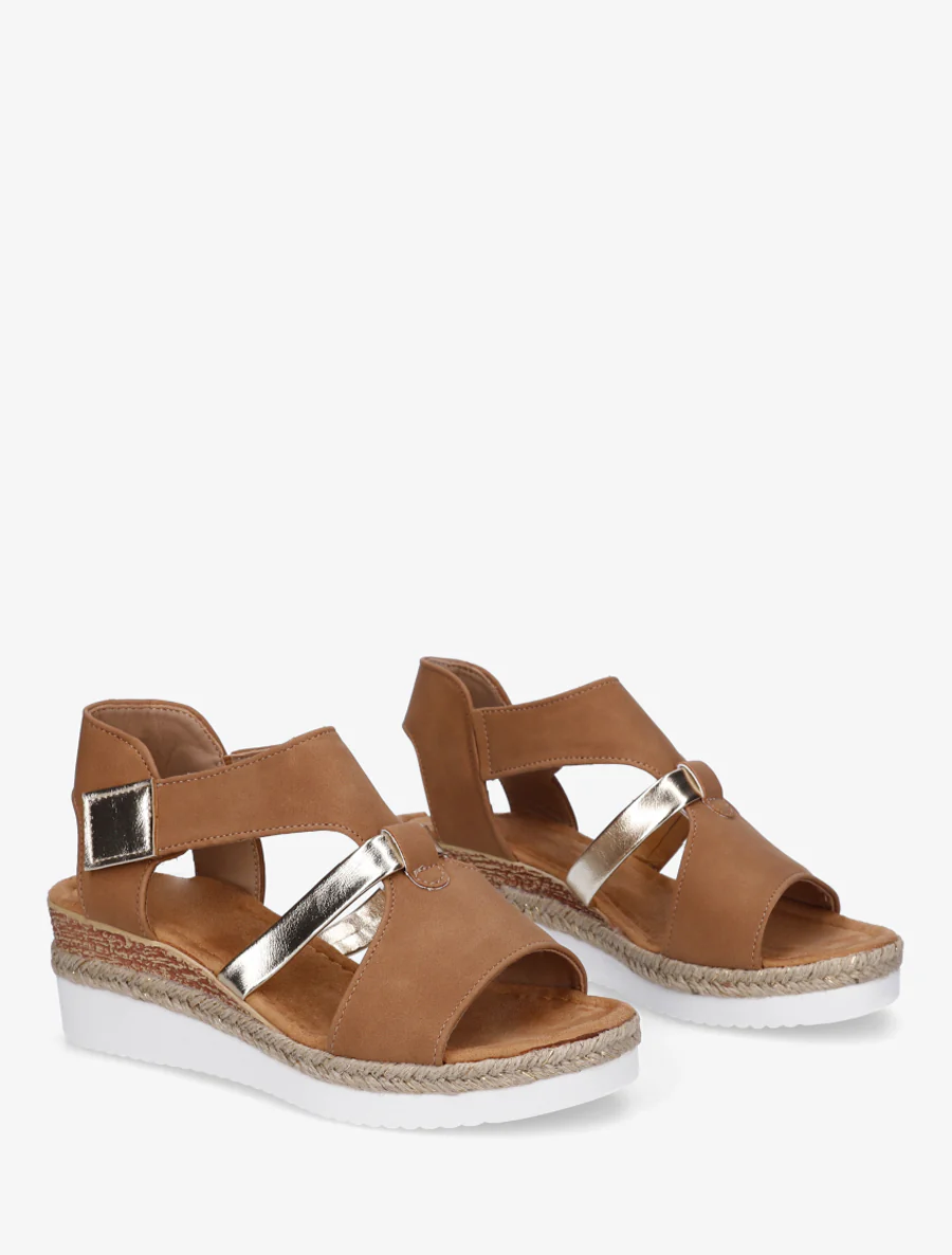 Klittenbandsandalen met sleehak - Kameel - Image 4