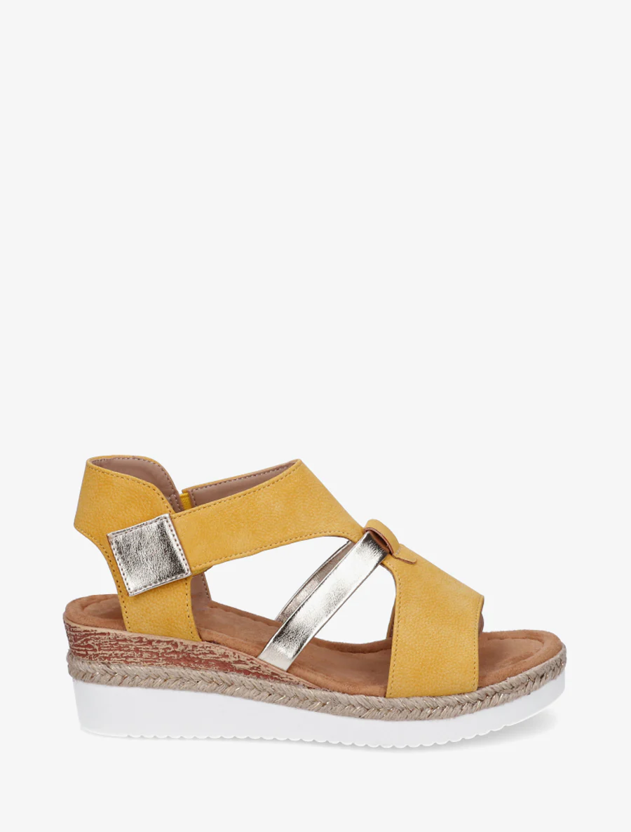 Klittenbandsandalen met sleehak - Geel