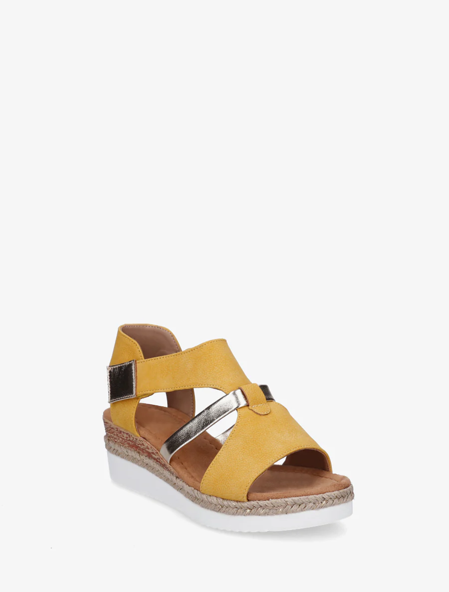 Klittenbandsandalen met sleehak - Geel - Image 2