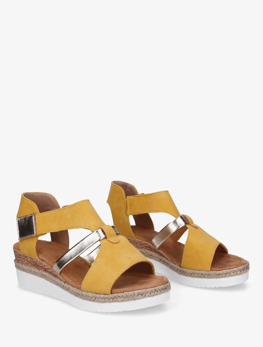Klittenbandsandalen met sleehak - Geel - Image 4