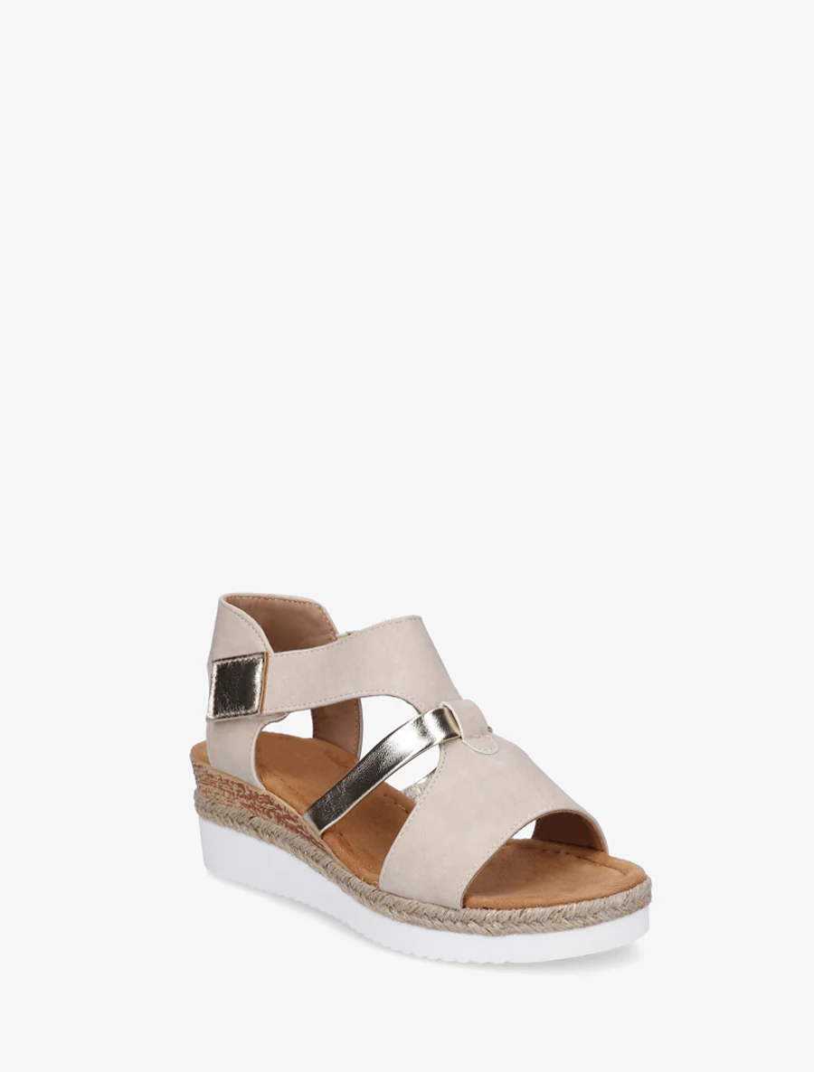 Klittenbandsandalen met sleehak - Beige - Image 2