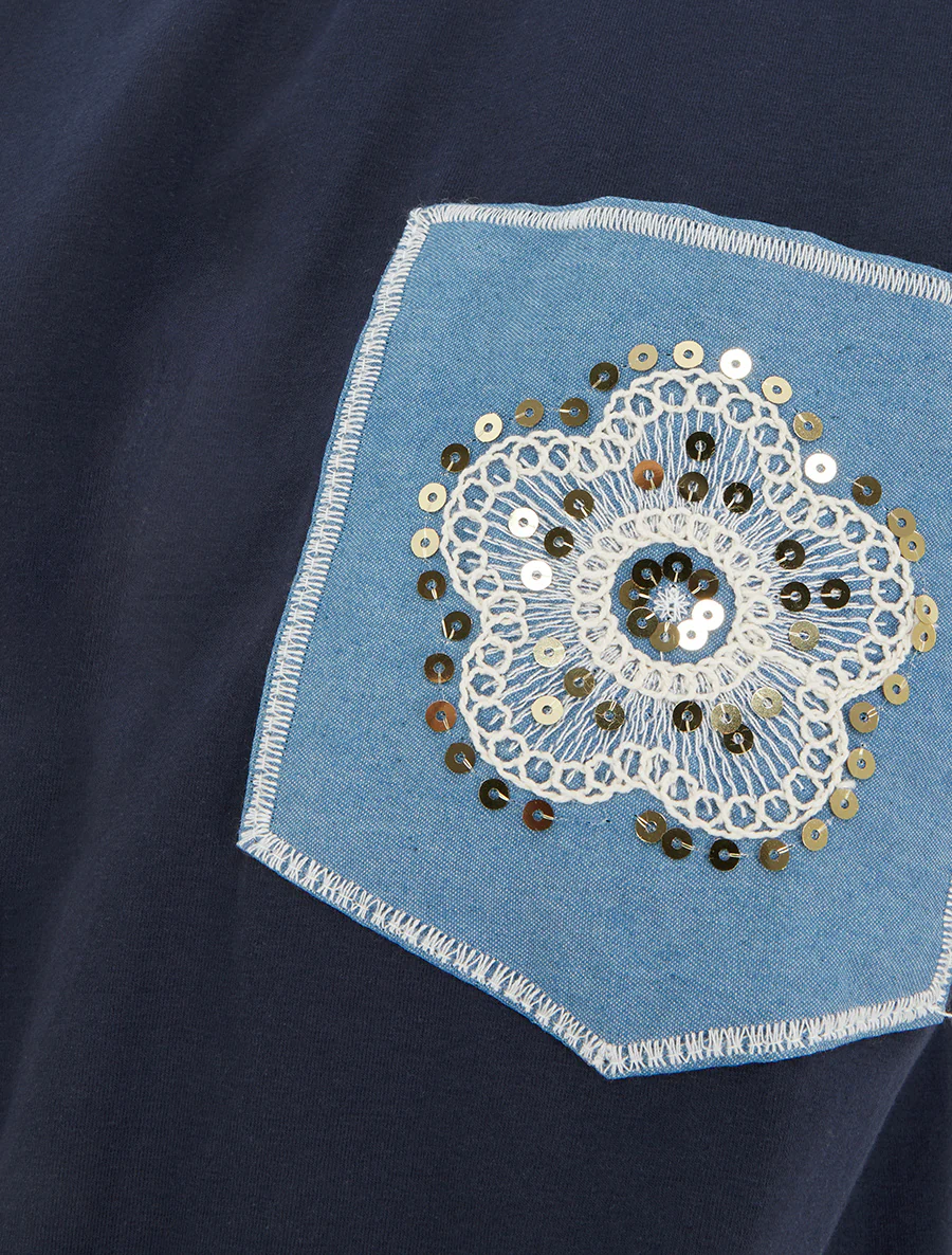 Knoop T-shirt met fantasiezak - Marine - Image 3