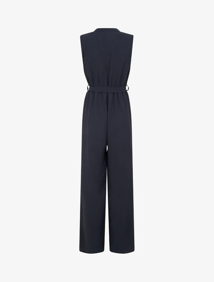 Knoopsluiting jumpsuit met kanten schouders - Marine - Image 2