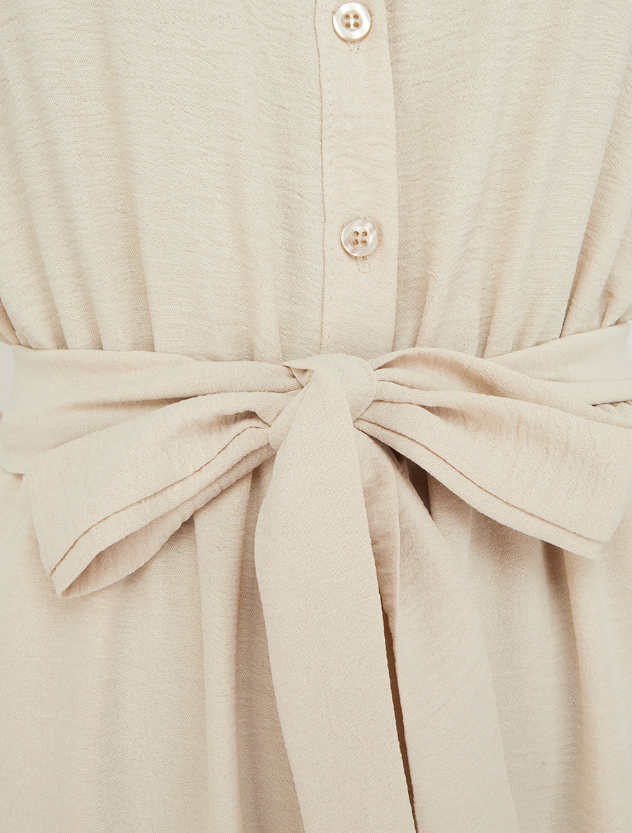 Knoopsluiting jumpsuit met kanten schouders - Beige - Image 3