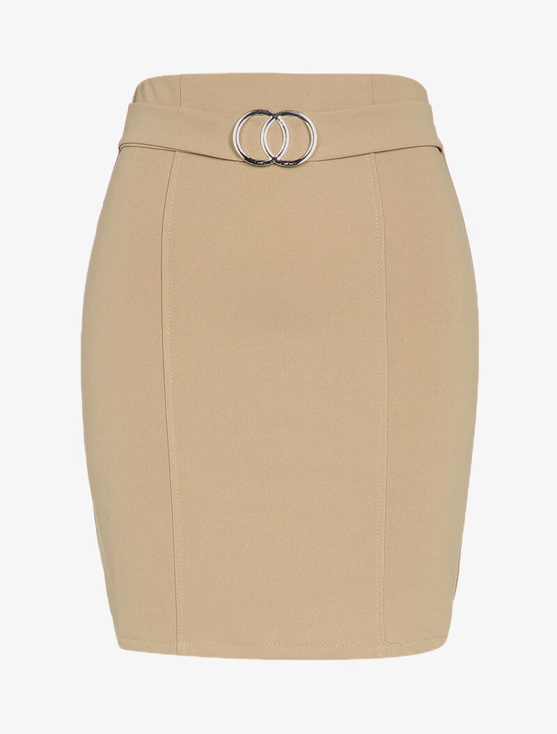 Potloodrok met trompe l'oeil riem - Beige