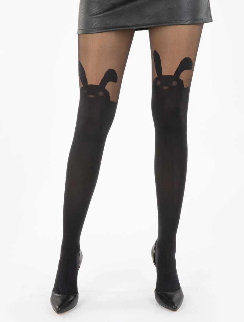Panty's met konijnenprint - zwart