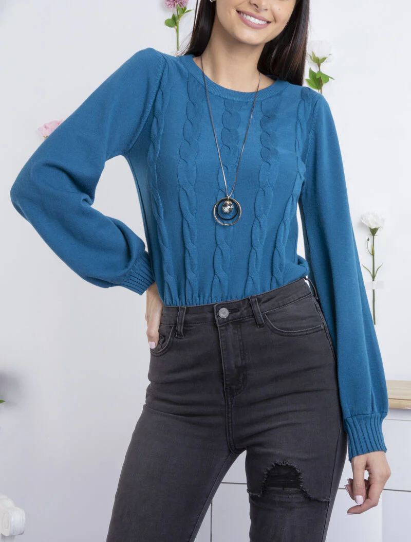 Kort trui met gedraaide details - turquoise - Image 3