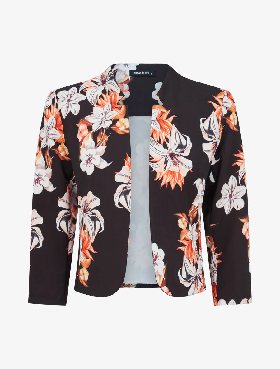 Kort jasje met fleur-de-lis print - Zwart