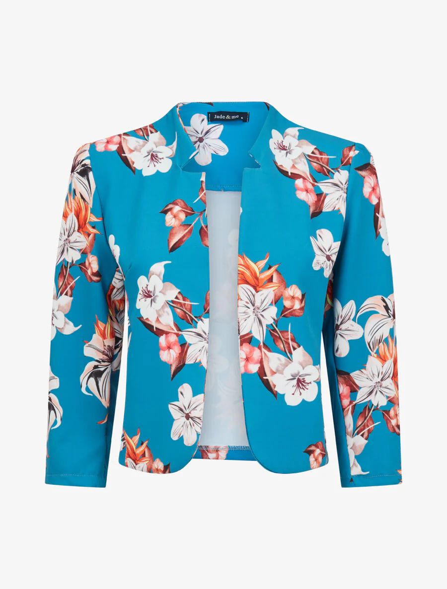 Kort jasje met fleur-de-lis print - Turkoois blauw