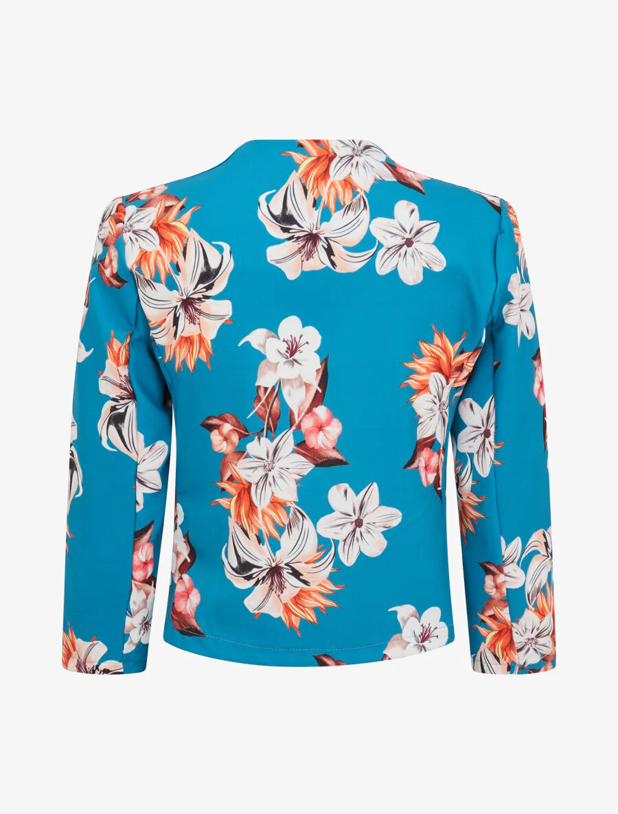 Kort jasje met fleur-de-lis print - Turkoois blauw - Image 2