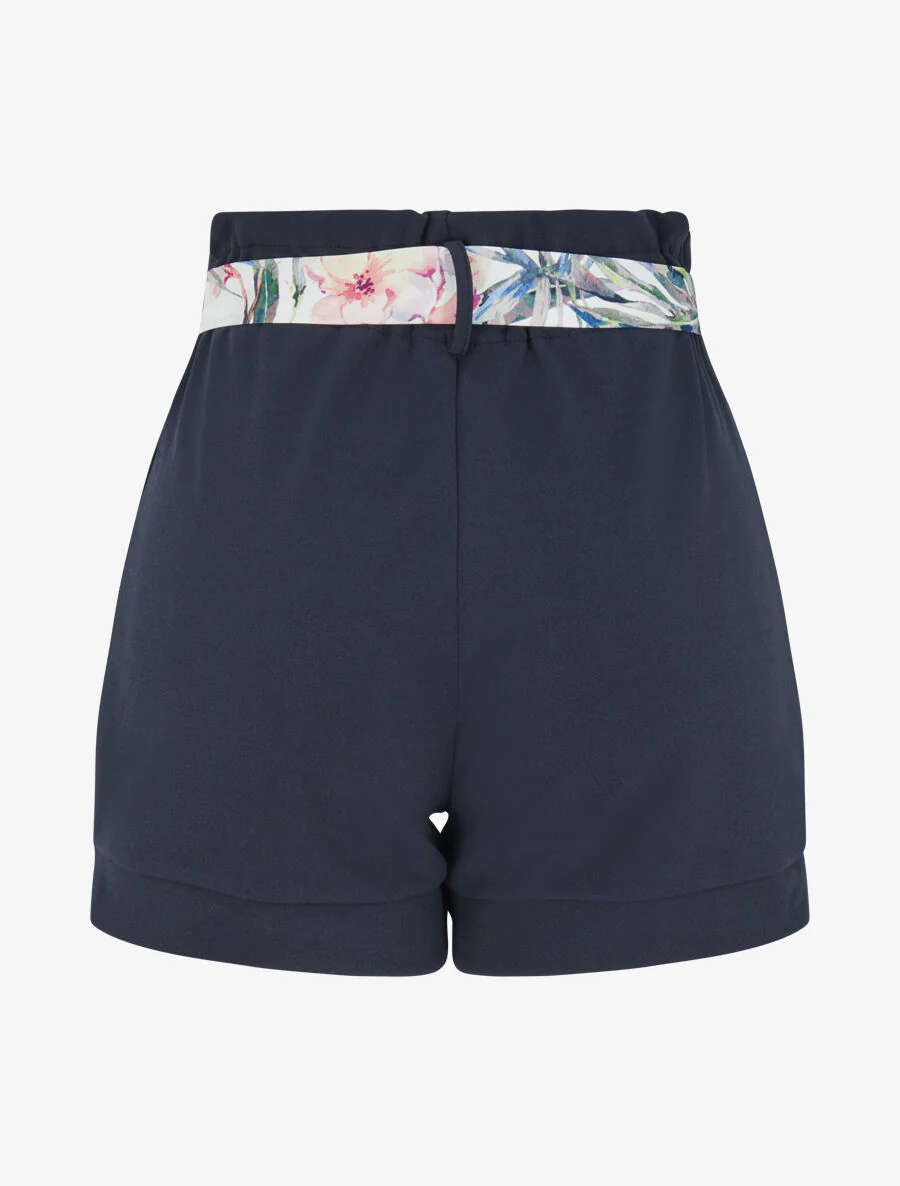 Hoge taille korte broek met riem en tropische bloemenprint - Marineblauw - Image 2