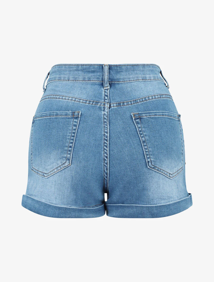 Korte broek met zomen - Denim - Image 2