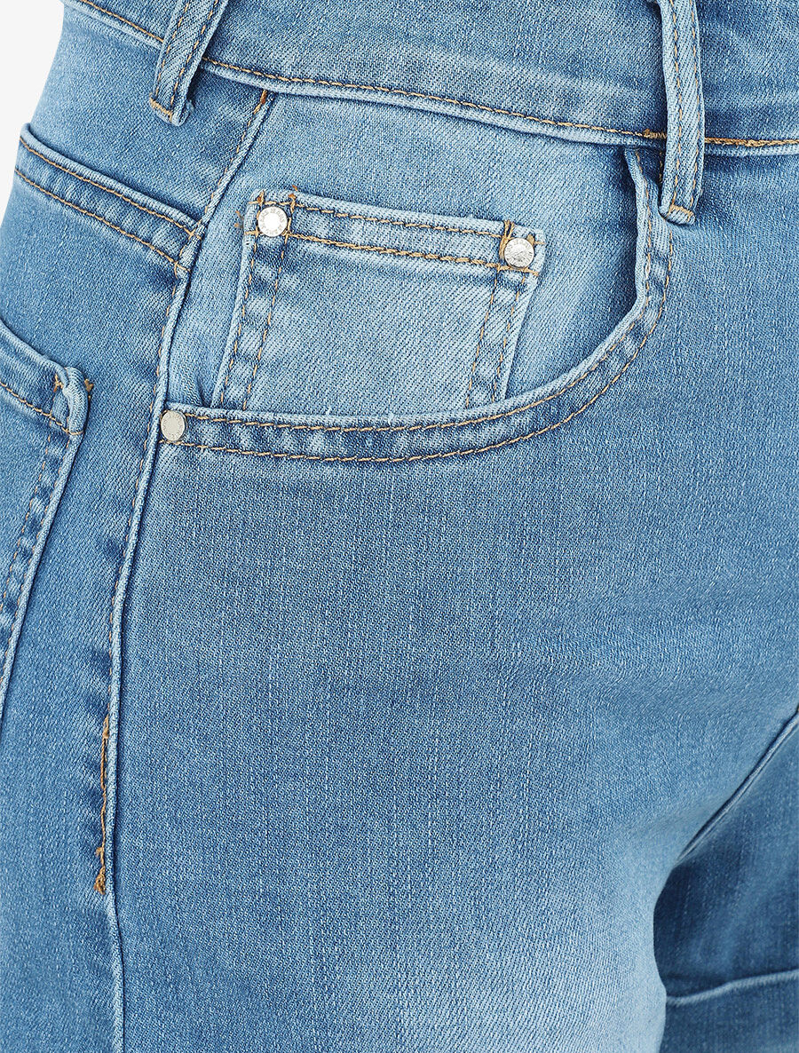 Korte broek met zomen - Denim - Image 3