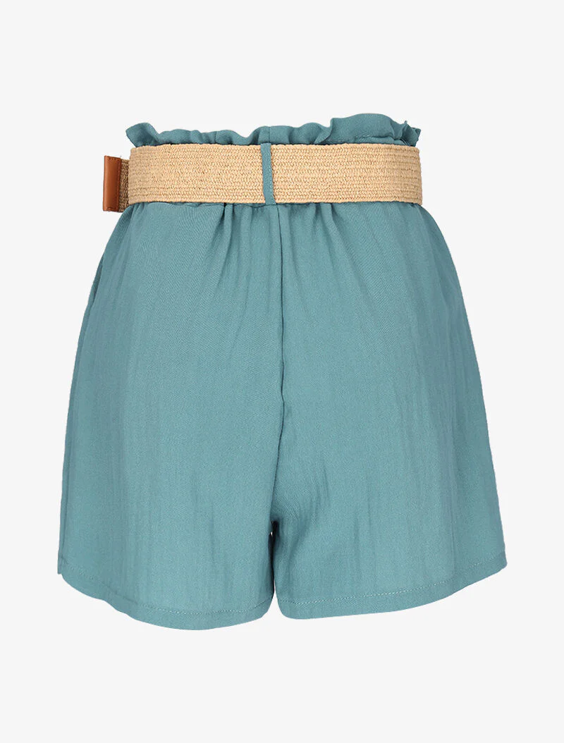 Korte broek met rotan riem effect - turkoois - Image 2