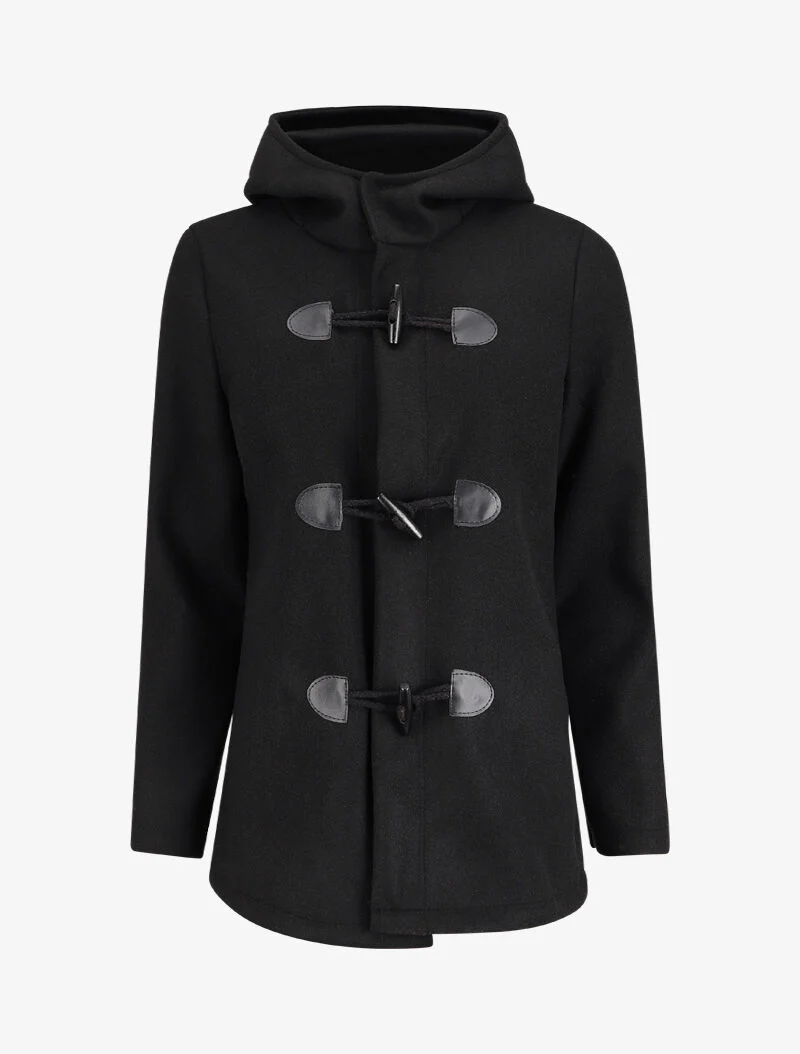 Korte duffelcoat met capuchon - Zwart