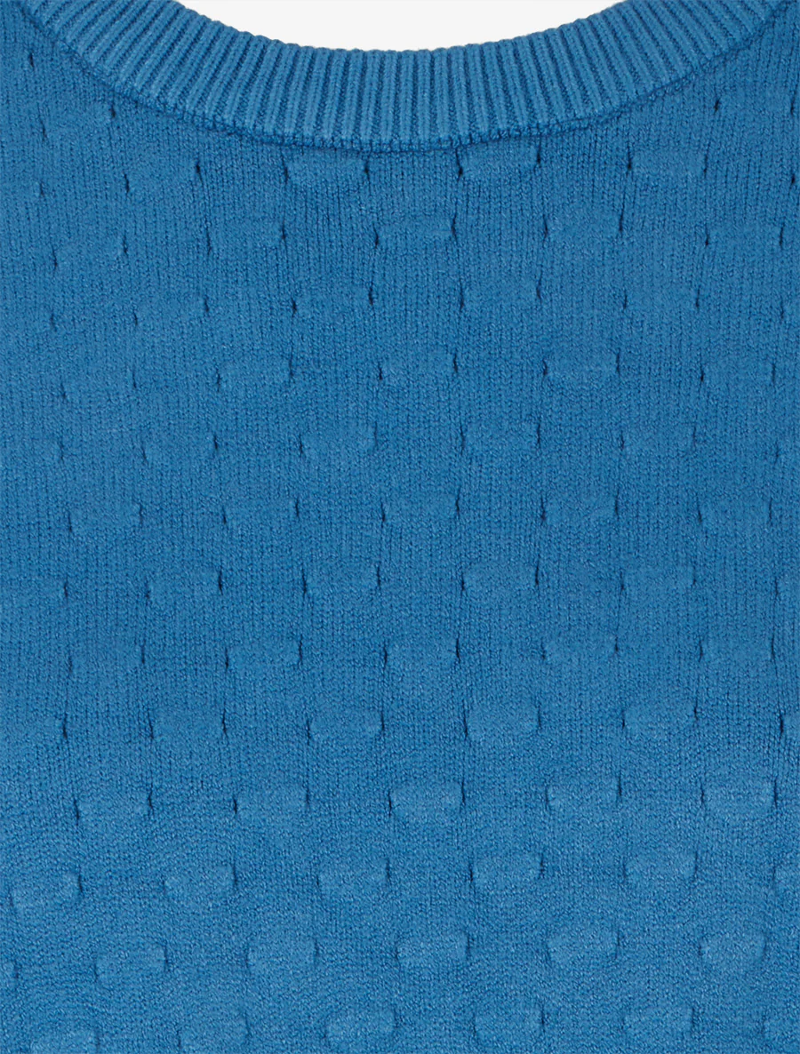 Korte en ruime trui in gestructureerd breiwerk. - Blauw karretje - Image 3