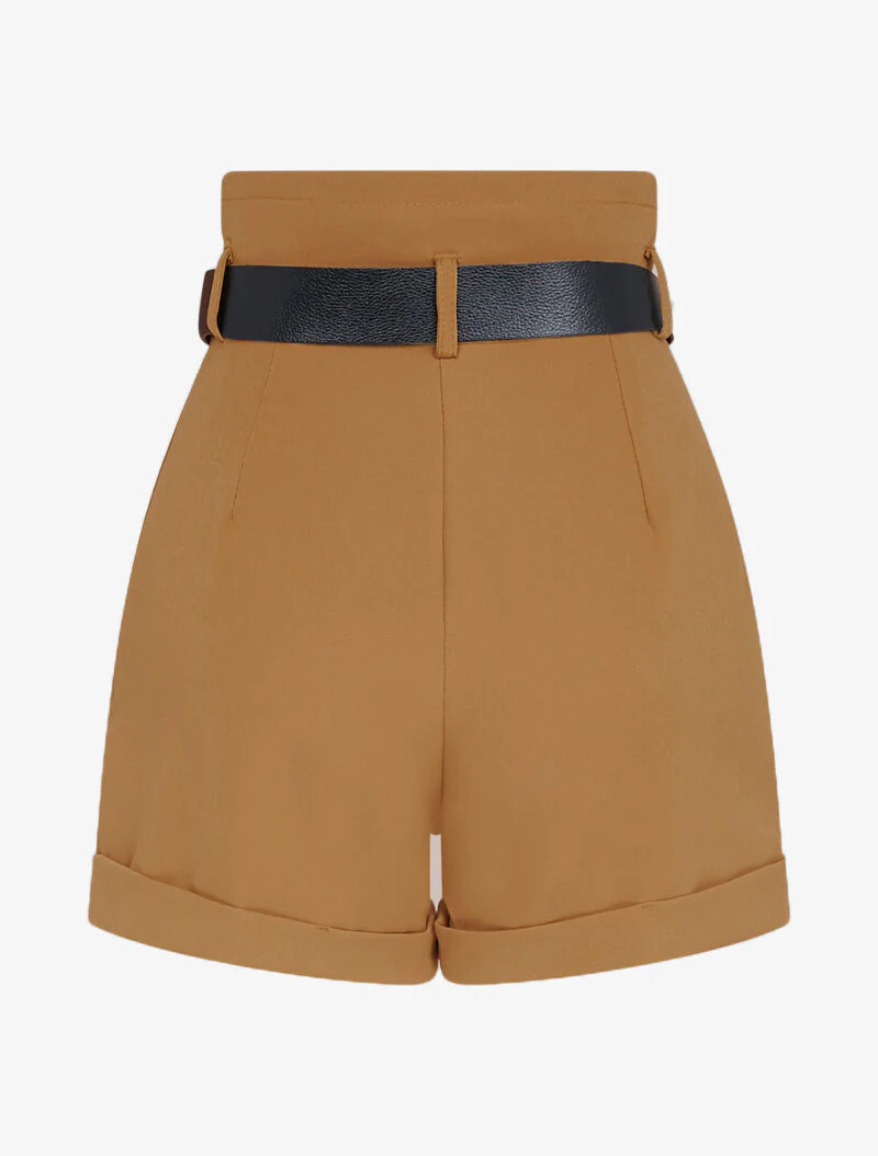 Korte hoge taille rok met riem - camel - Image 2